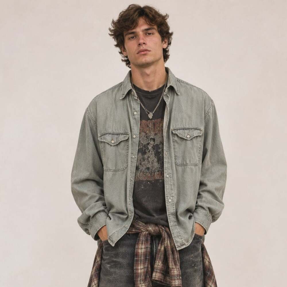Vintage 90s GAP Long Sleeve Button Down Twill Shirt Barn Chore Coat Green Grunge